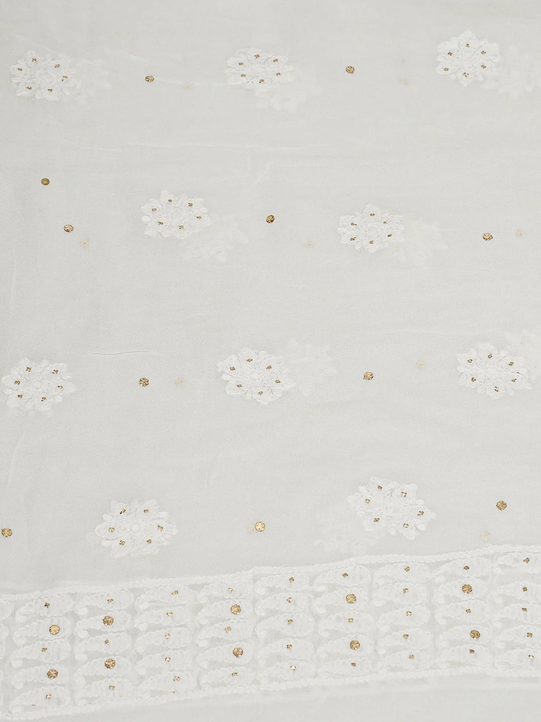 Ada Hand Embroidered White Viscose Georgette Lucknowi Chikankari Unstitched Kurta Dupatta Set With Muqaish Work 01A559635