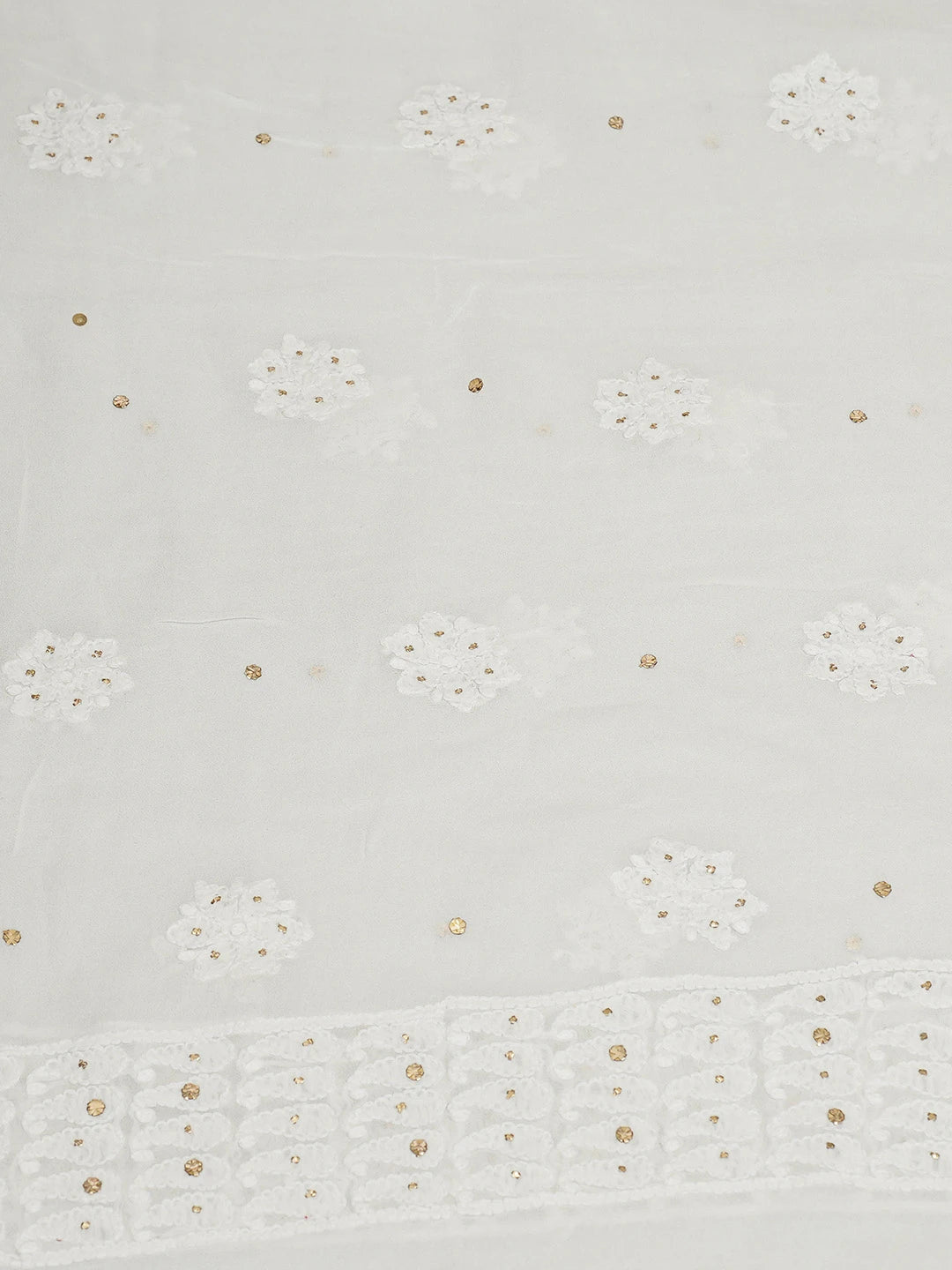 Ada Hand Embroidered White Viscose Georgette Lucknowi Chikankari Unstitched Kurta Dupatta Set With Muqaish Work 01A559635