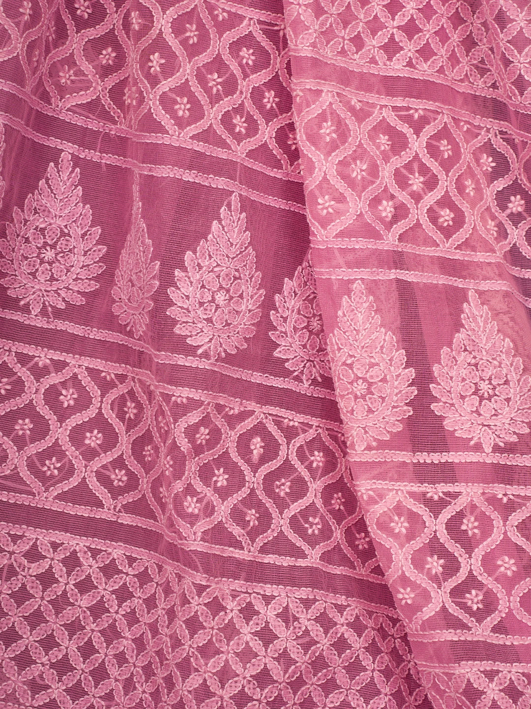 Ada Hand Embroidered Pink Chanderi Lucknowi Chikankari Saree and Blouse 01A719815