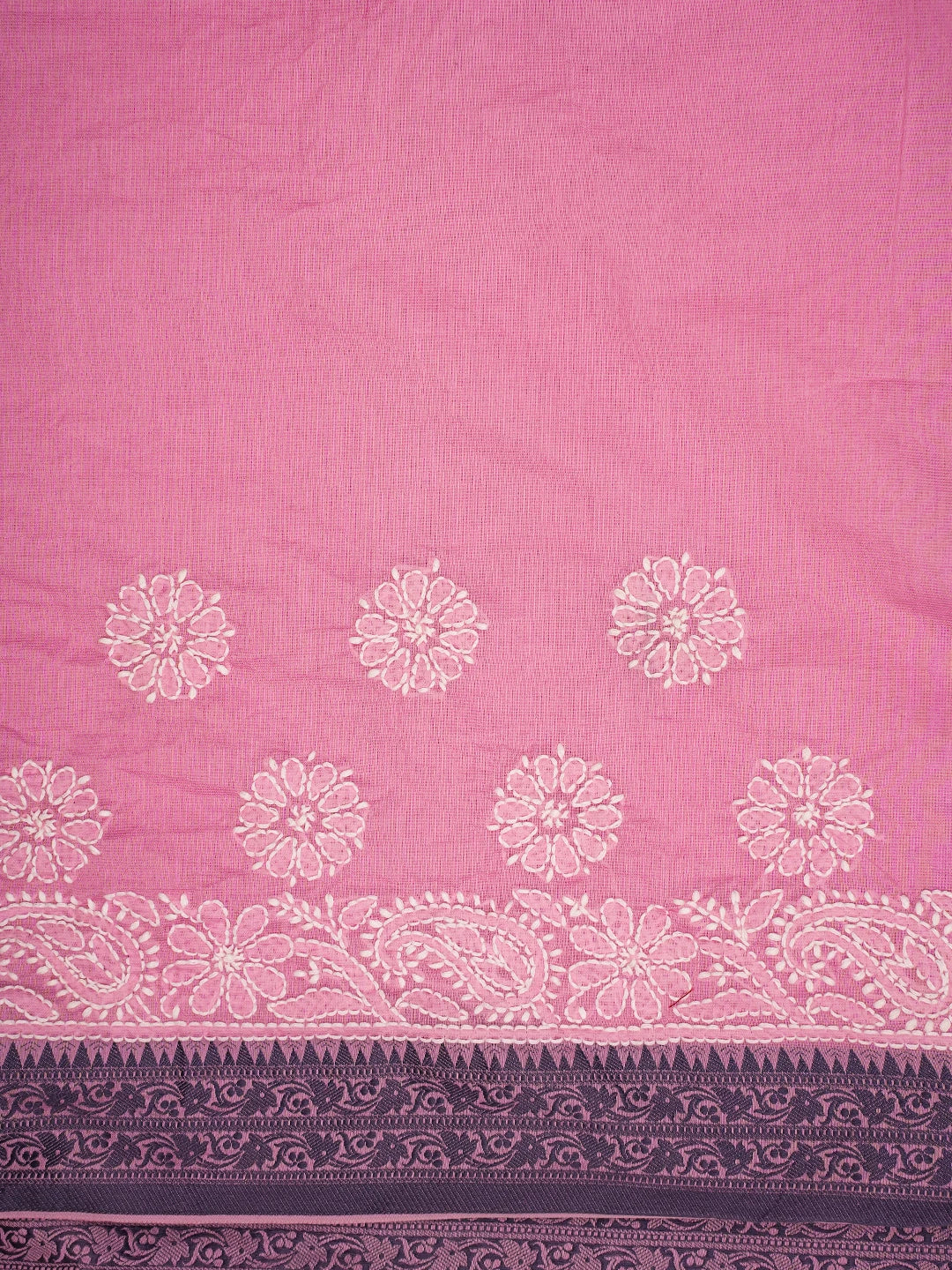 Ada Hand Embroidered Pink Chanderi Lucknowi Chikankari Saree and Blouse 01A719815