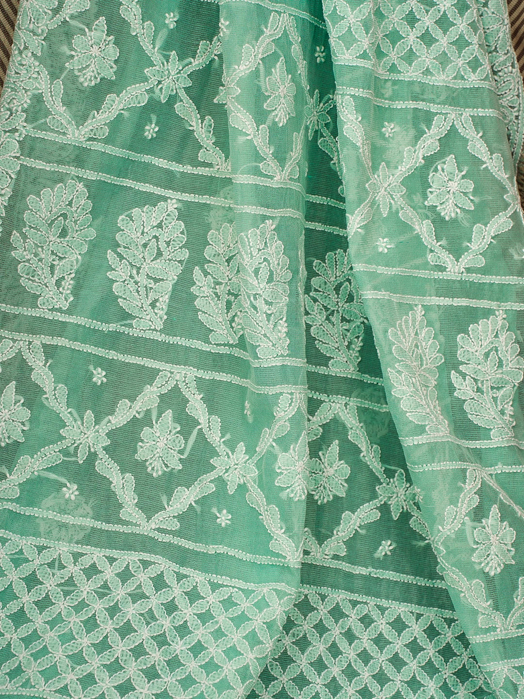 Ada Hand Embroidered Green Chanderi Lucknowi Chikankari Saree and Blouse 01A719833