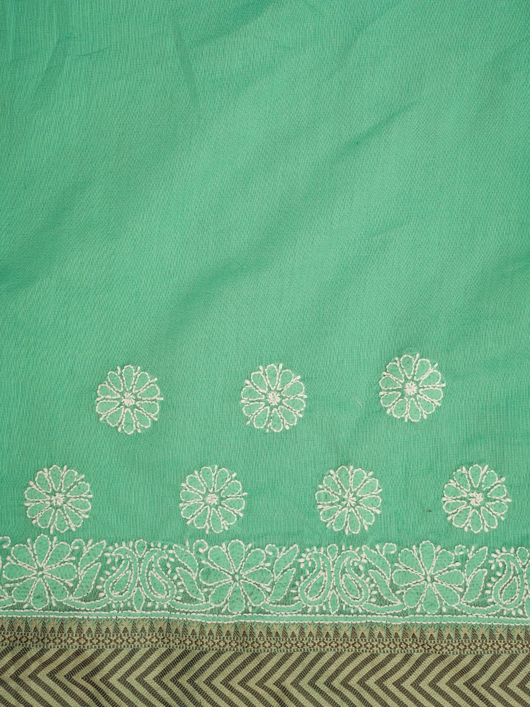 Ada Hand Embroidered Green Chanderi Lucknowi Chikankari Saree and Blouse 01A719833