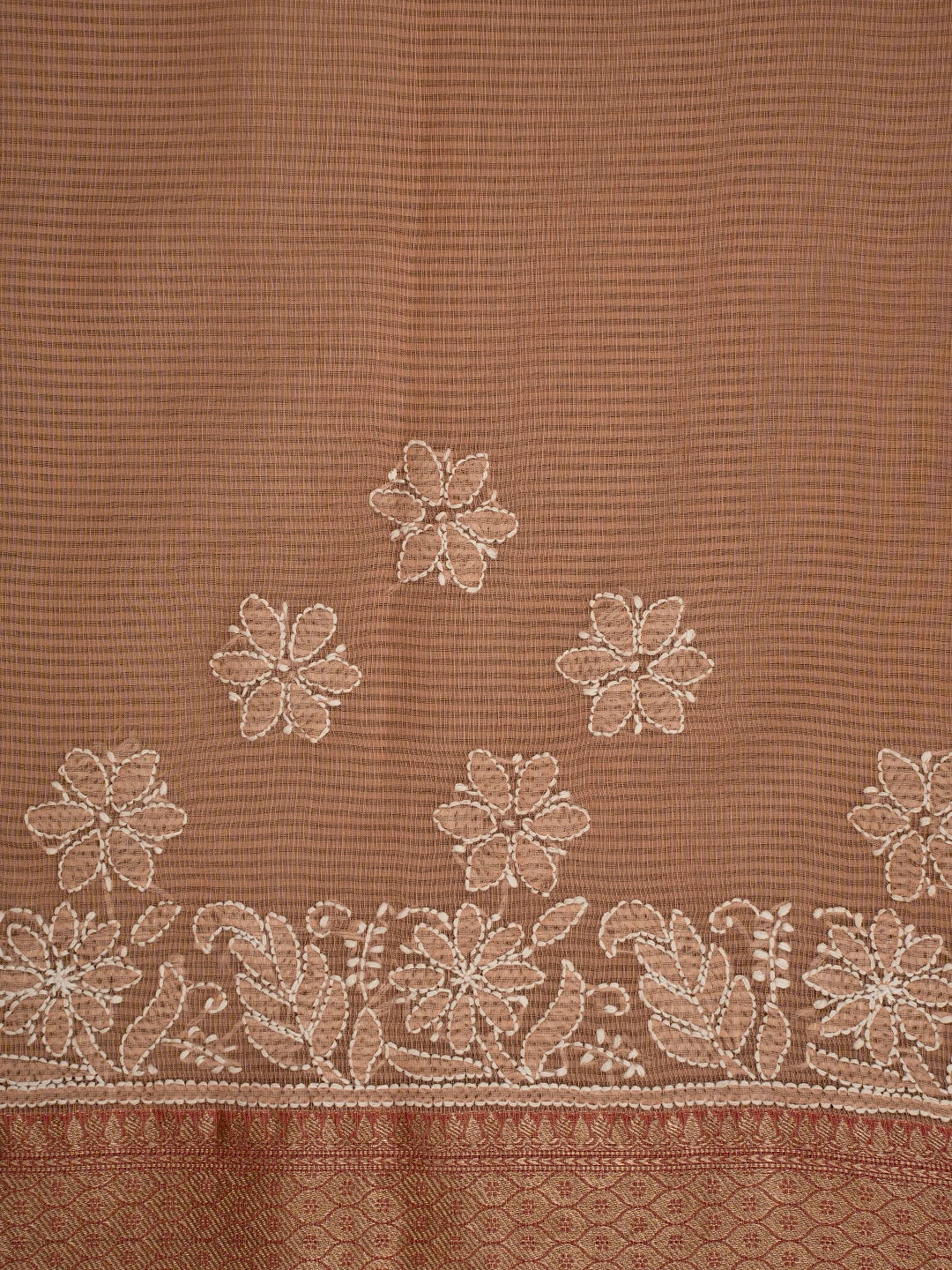 Ada Hand Embroidered Dusty Peach Chanderi Lucknowi Chikankari Saree and Blouse 01A719806