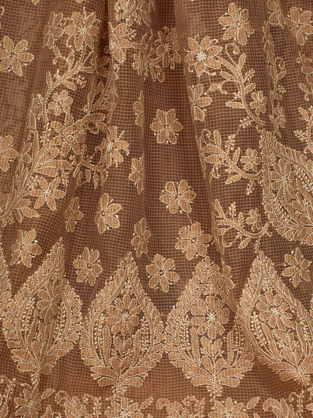 Ada Hand Embroidered Dusty Peach Chanderi Lucknowi Chikankari Saree and Blouse 01A719806