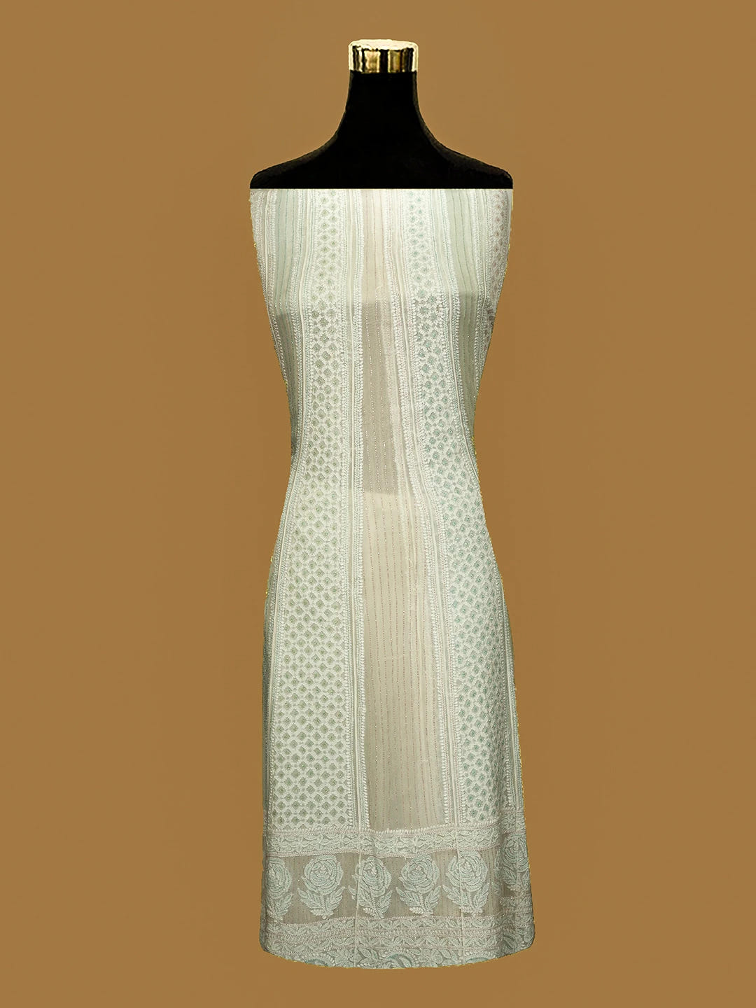 Ada Hand Embroidered White Viscose Georgette Lucknowi Chikankari Semi-Stitched Anarkali Kurta Dupatta Set With Cutdana Work 01A720043