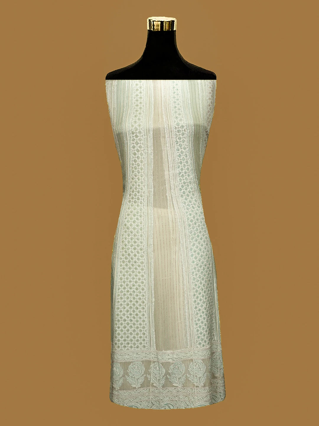 Ada Hand Embroidered White Viscose Georgette Lucknowi Chikankari Semi-Stitched Anarkali Kurta Dupatta Set With Cutdana Work 01A720043