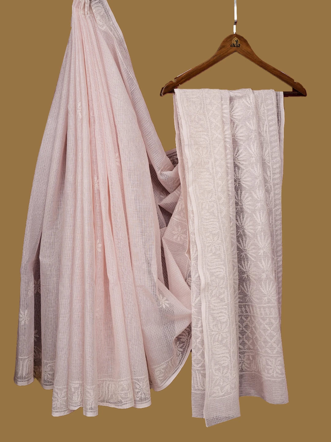 Ada Hand Embroidered Pink Kota Lucknowi Chikankari Saree With Blouse 01A590633