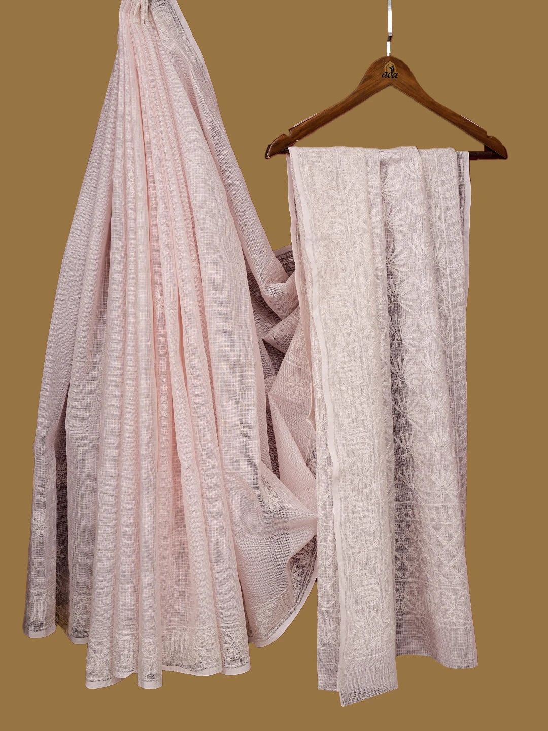 Ada Hand Embroidered Pink Kota Lucknowi Chikankari Saree With Blouse 01A590633