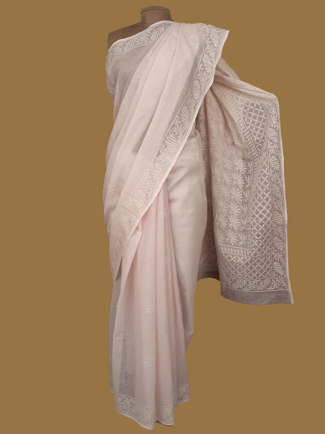 Ada Hand Embroidered Pink Kota Lucknowi Chikankari Saree With Blouse 01A590633