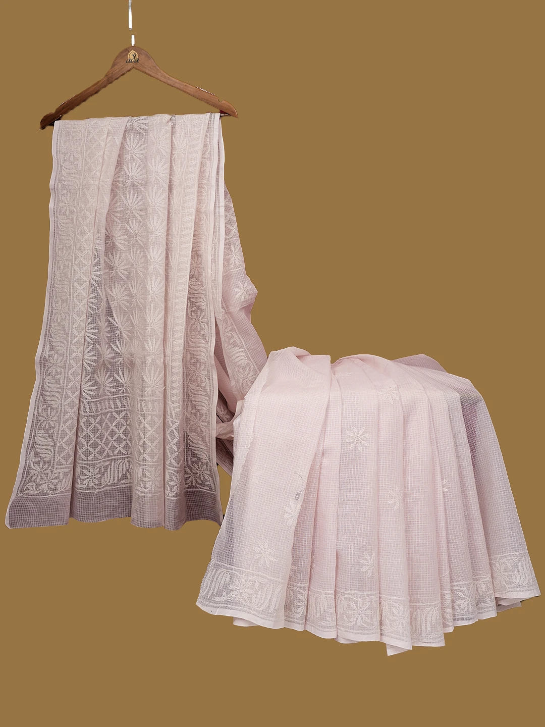 Ada Hand Embroidered Pink Kota Lucknowi Chikankari Saree With Blouse 01A590633