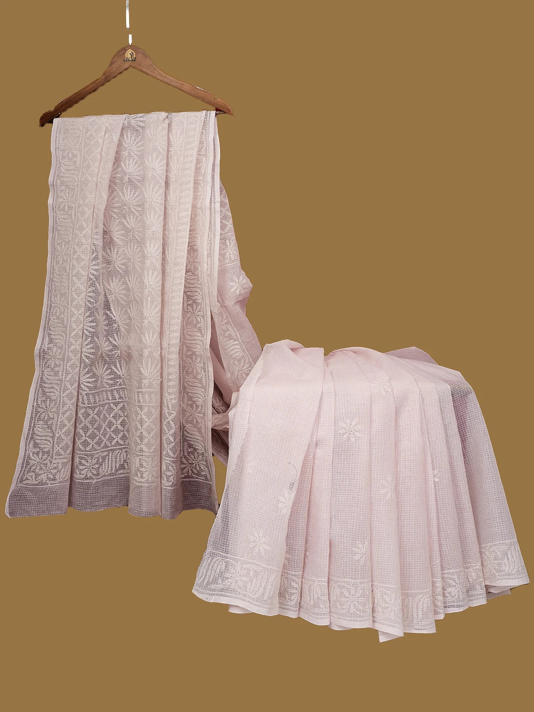 Ada Hand Embroidered Pink Kota Lucknowi Chikankari Saree With Blouse 01A590633