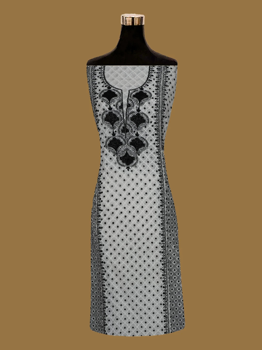 Ada Hand Embroidered White Chanderi Lucknowi Chikankari Semi-Stitched Kurta Dupatta Set With Cutdana Work 01A719571