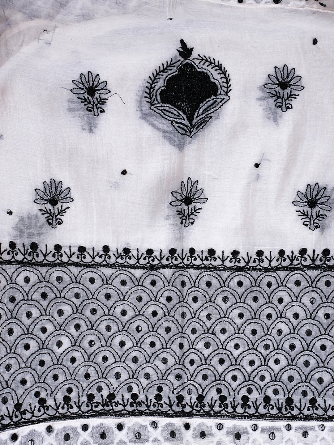 Ada Hand Embroidered White Chanderi Lucknowi Chikankari Semi-Stitched Kurta Dupatta Set With Cutdana Work 01A719571