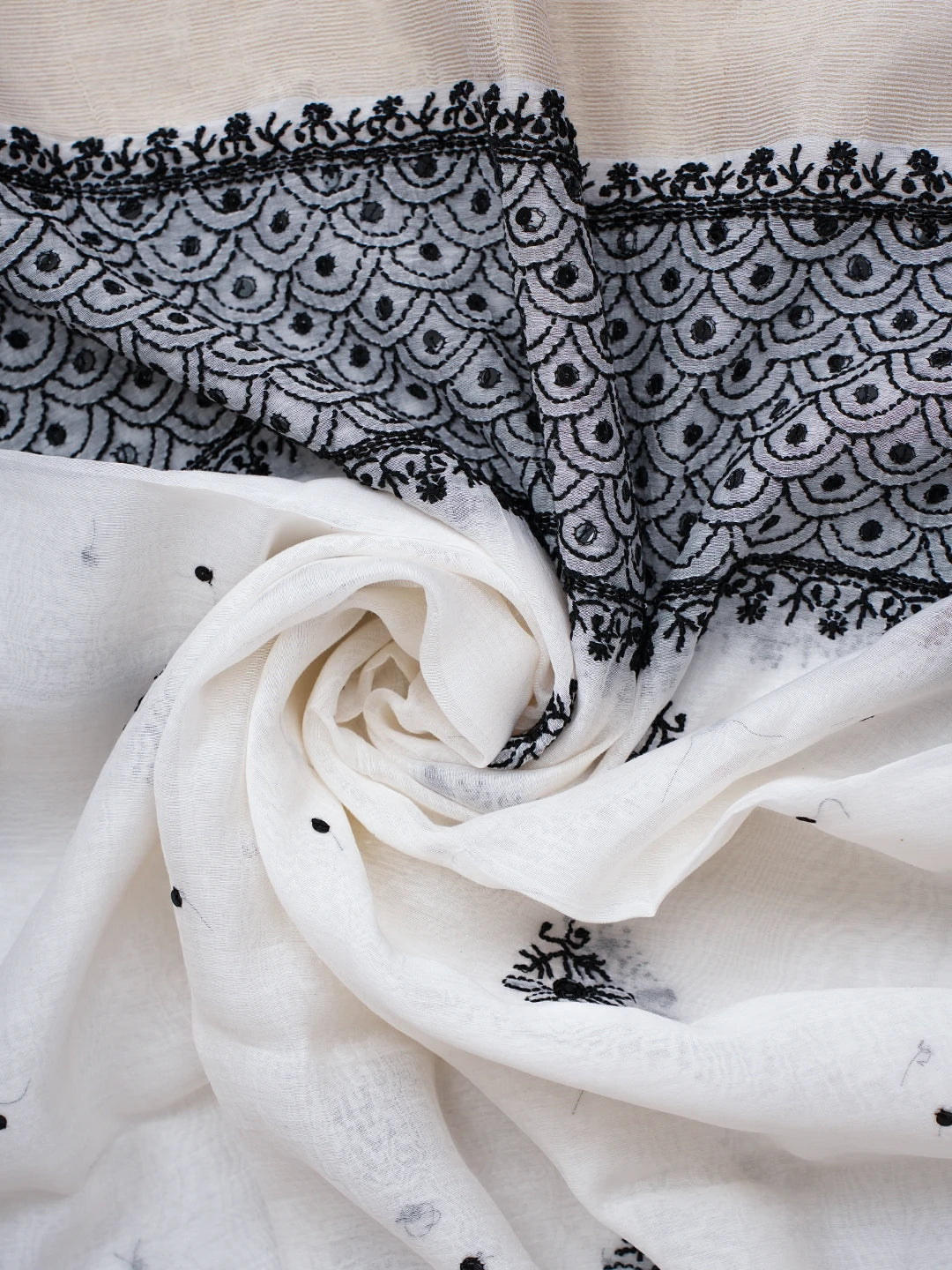 Ada Hand Embroidered White Chanderi Lucknowi Chikankari Semi-Stitched Kurta Dupatta Set With Cutdana Work 01A719571