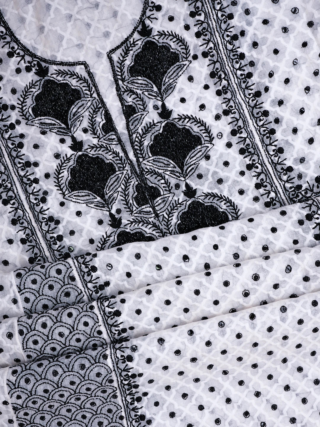 Ada Hand Embroidered White Chanderi Lucknowi Chikankari Semi-Stitched Kurta Dupatta Set With Cutdana Work 01A719571