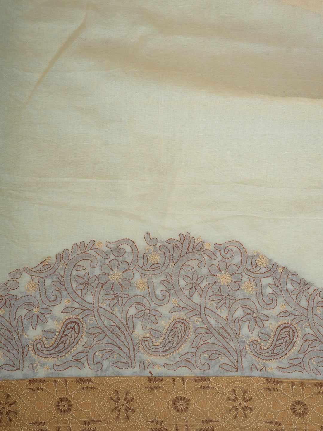 Ada Hand Embroidered Fawn Cotton Lucknowi Chikankari Saree With Blouse With Zari Work 01A670378