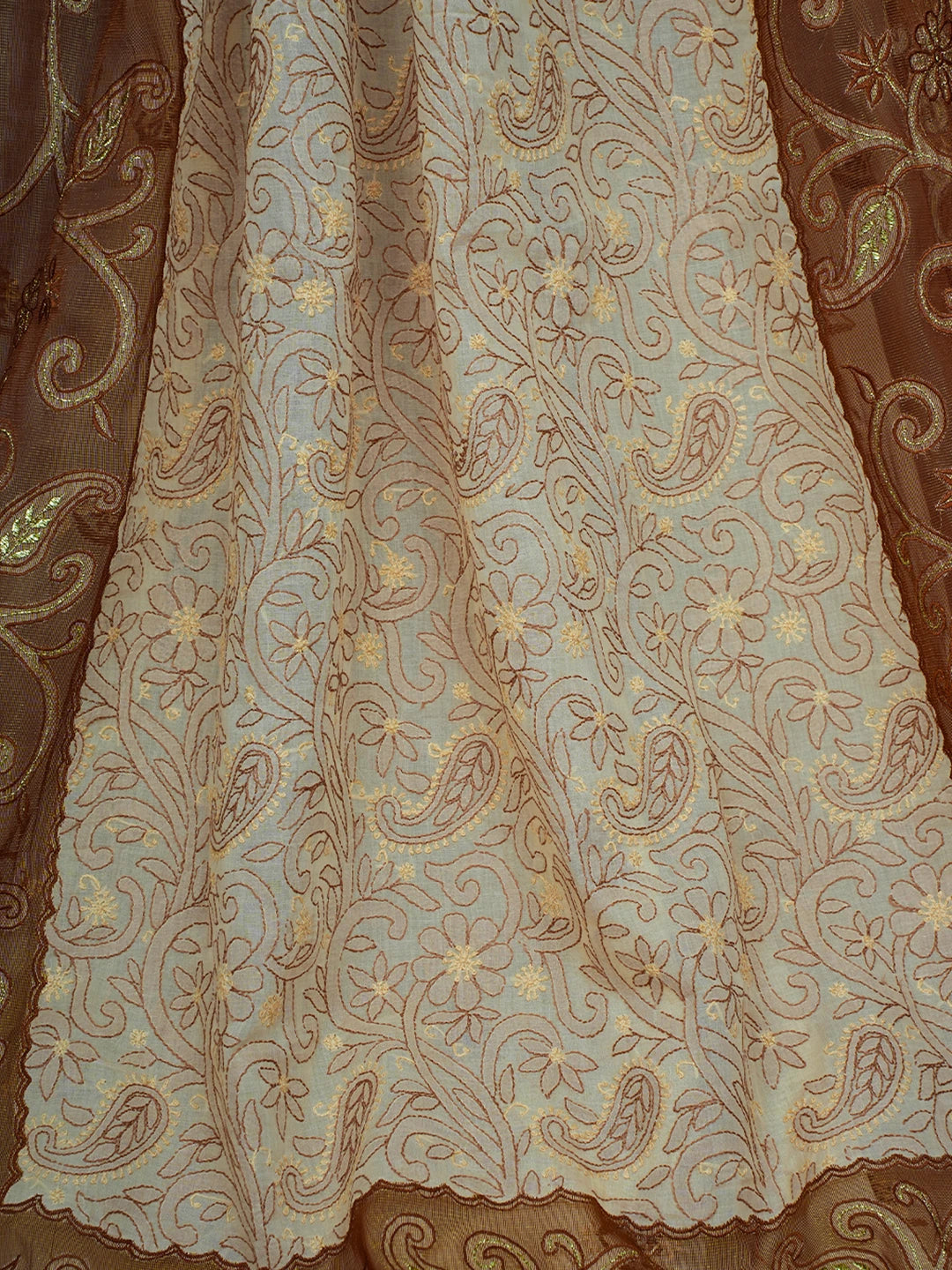 Ada Hand Embroidered Fawn Cotton Lucknowi Chikankari Saree With Blouse With Zari Work 01A670378