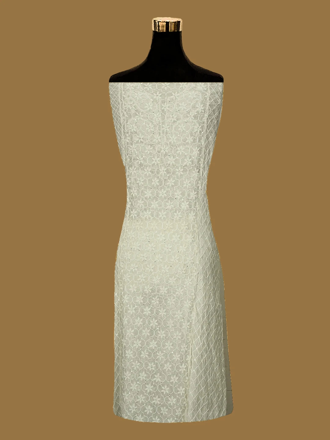 Ada Hand Embroidered White Chanderi Lucknowi Chikankari Unstitched Kurta Dupatta Set With Cutdana Work 01A719686
