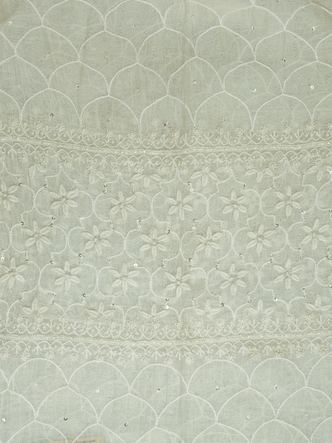 Ada Hand Embroidered White Chanderi Lucknowi Chikankari Unstitched Kurta Dupatta Set With Cutdana Work 01A719686
