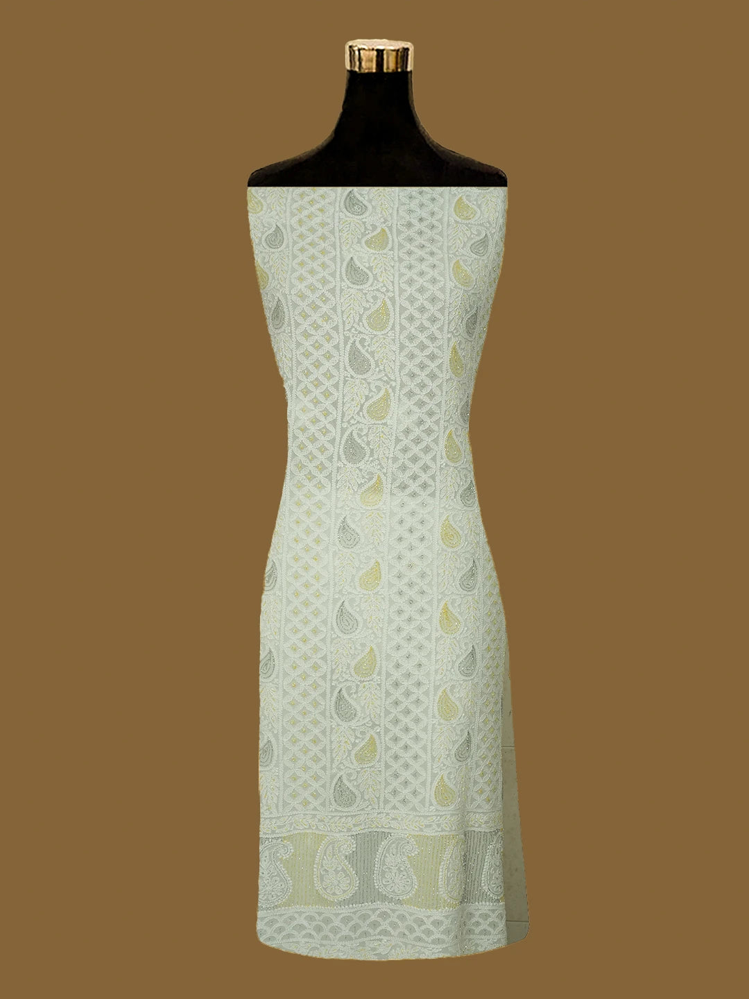 Ada Hand Embroidered White Viscose Georgette Lucknowi Chikankari Unstitched Kurta Dupatta Set With Cutdana Work 01A720028
