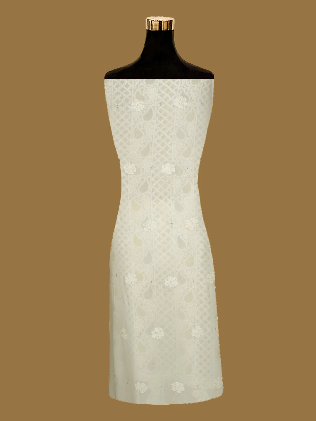 Ada Hand Embroidered White Viscose Georgette Lucknowi Chikankari Unstitched Kurta Dupatta Set With Cutdana Work 01A720028