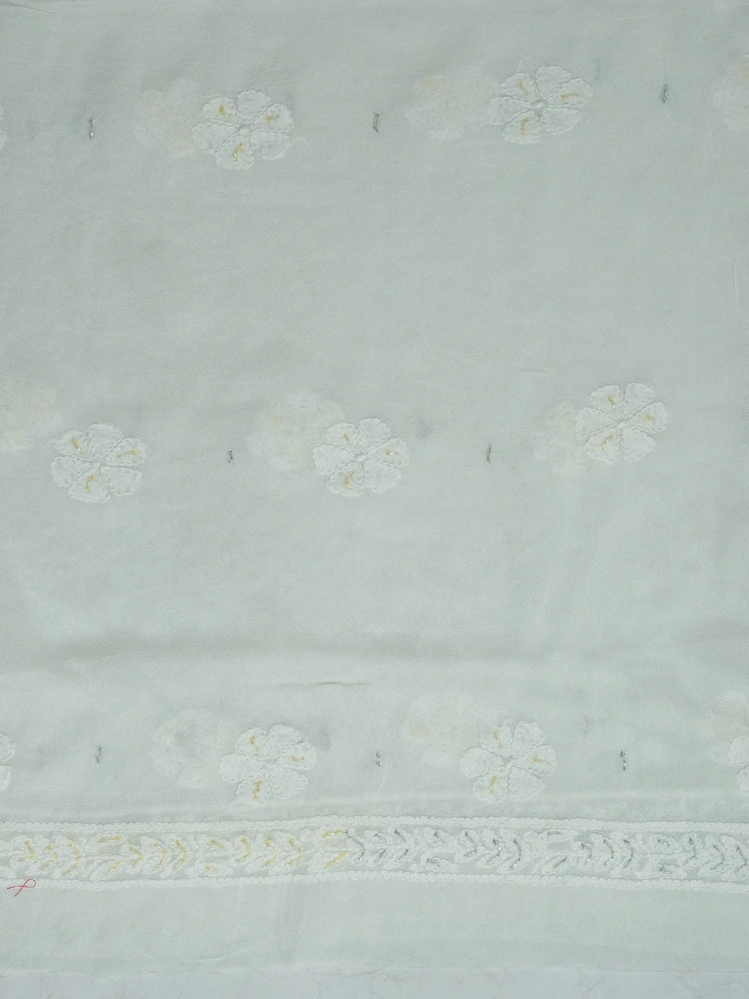 Ada Hand Embroidered White Viscose Georgette Lucknowi Chikankari Unstitched Kurta Dupatta Set With Cutdana Work 01A720028