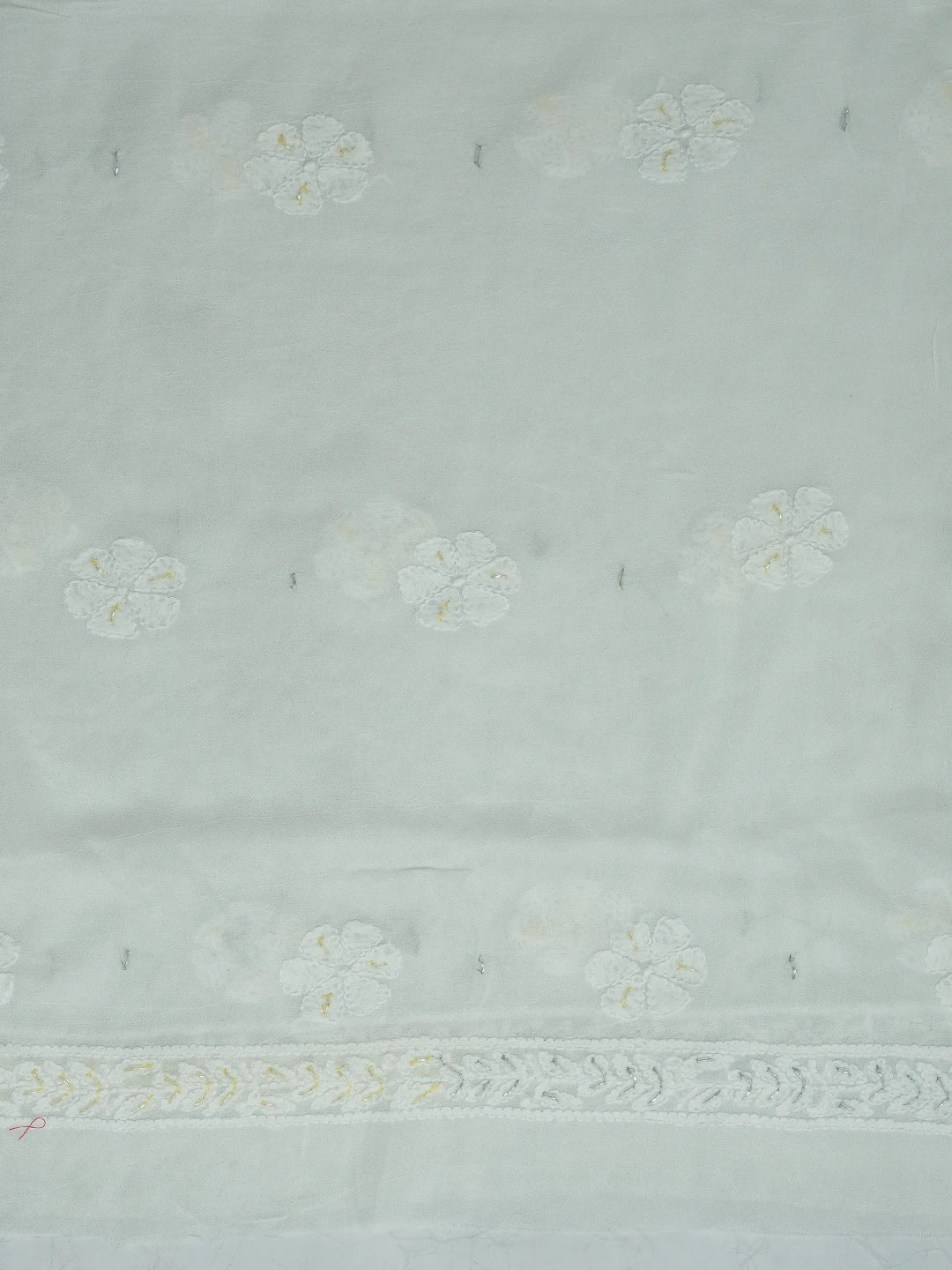 Ada Hand Embroidered White Viscose Georgette Lucknowi Chikankari Unstitched Kurta Dupatta Set With Cutdana Work 01A720028