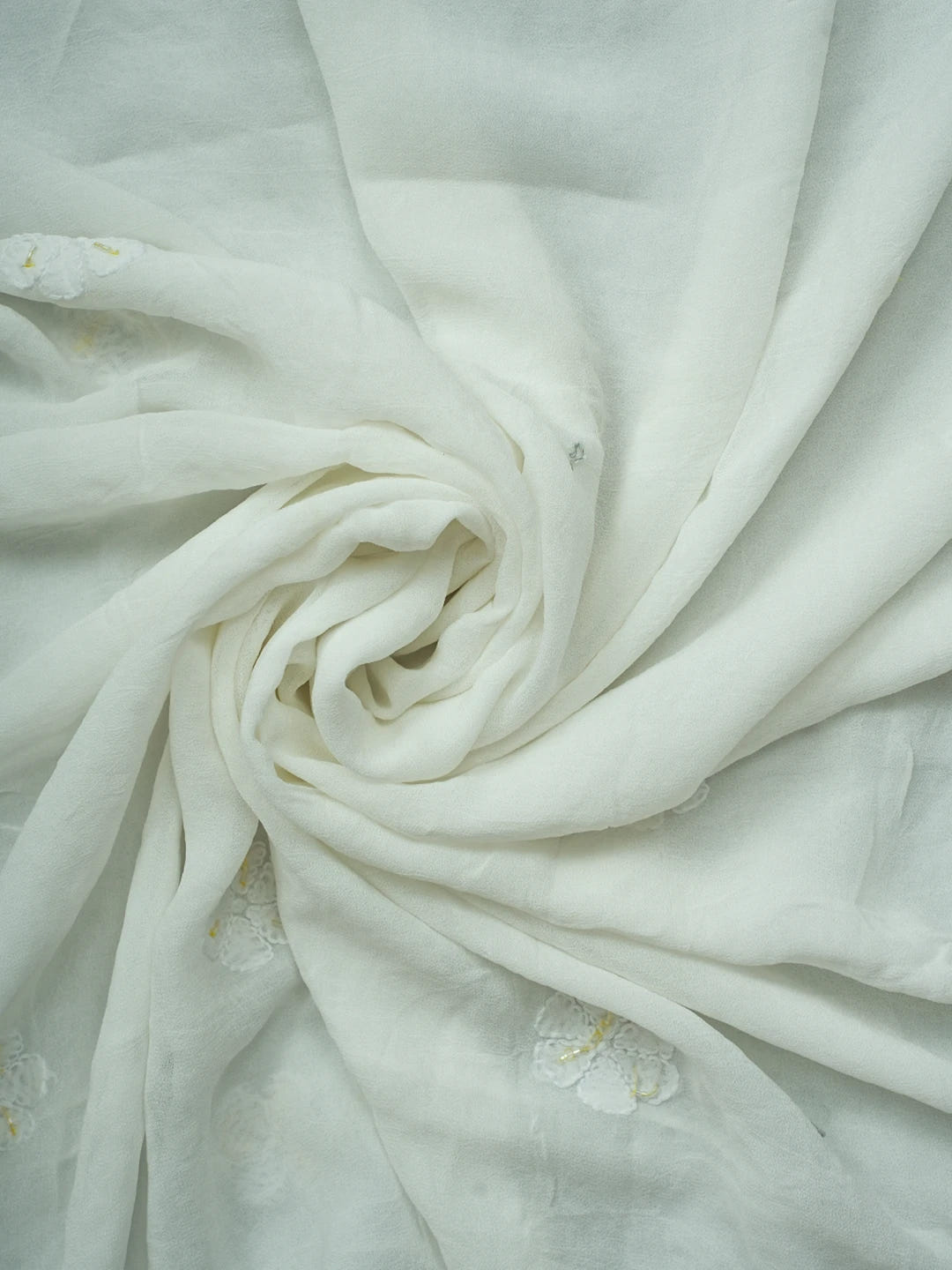 Ada Hand Embroidered White Viscose Georgette Lucknowi Chikankari Unstitched Kurta Dupatta Set With Cutdana Work 01A720028