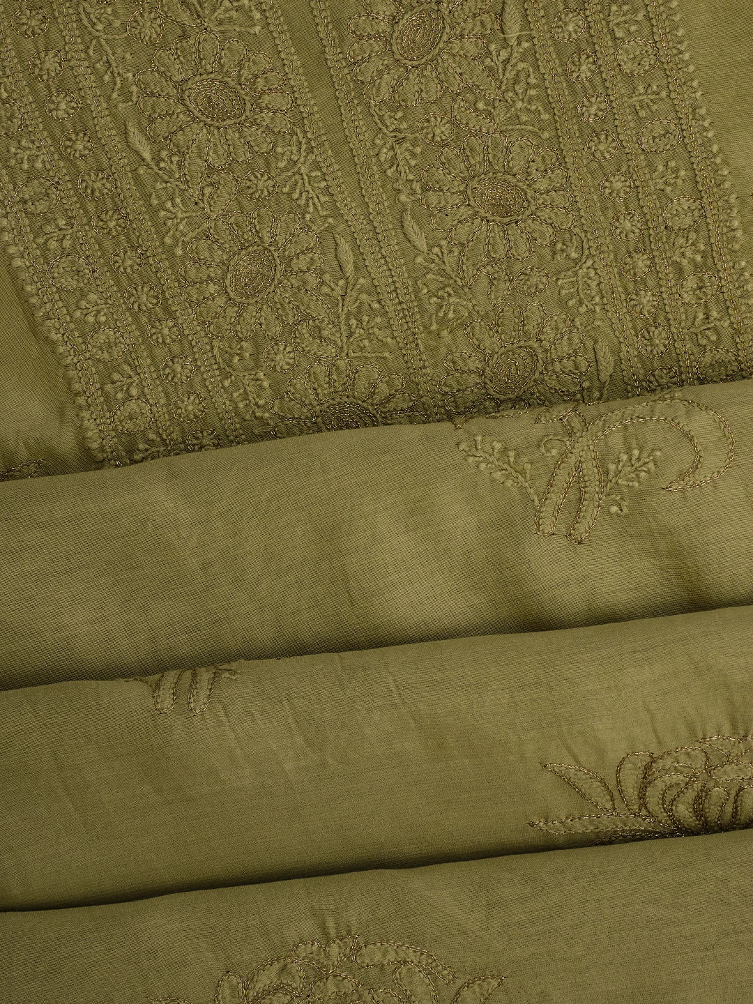 Ada Hand Embroidered Fawn Chanderi Lucknowi Chikankari Unstitched Kurta Dupatta Set With Zari Work 01A707651