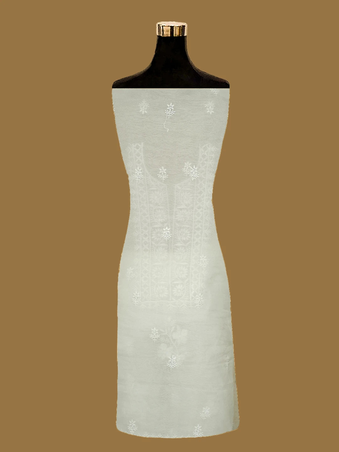 Ada Hand Embroidered White Organza Lucknowi Chikankari Unstitched Kurta Dupatta Set 01A720480