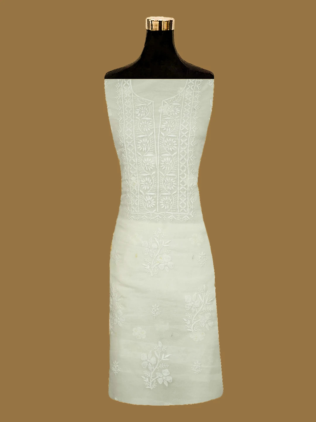 Ada Hand Embroidered White Organza Lucknowi Chikankari Unstitched Kurta Dupatta Set 01A720480