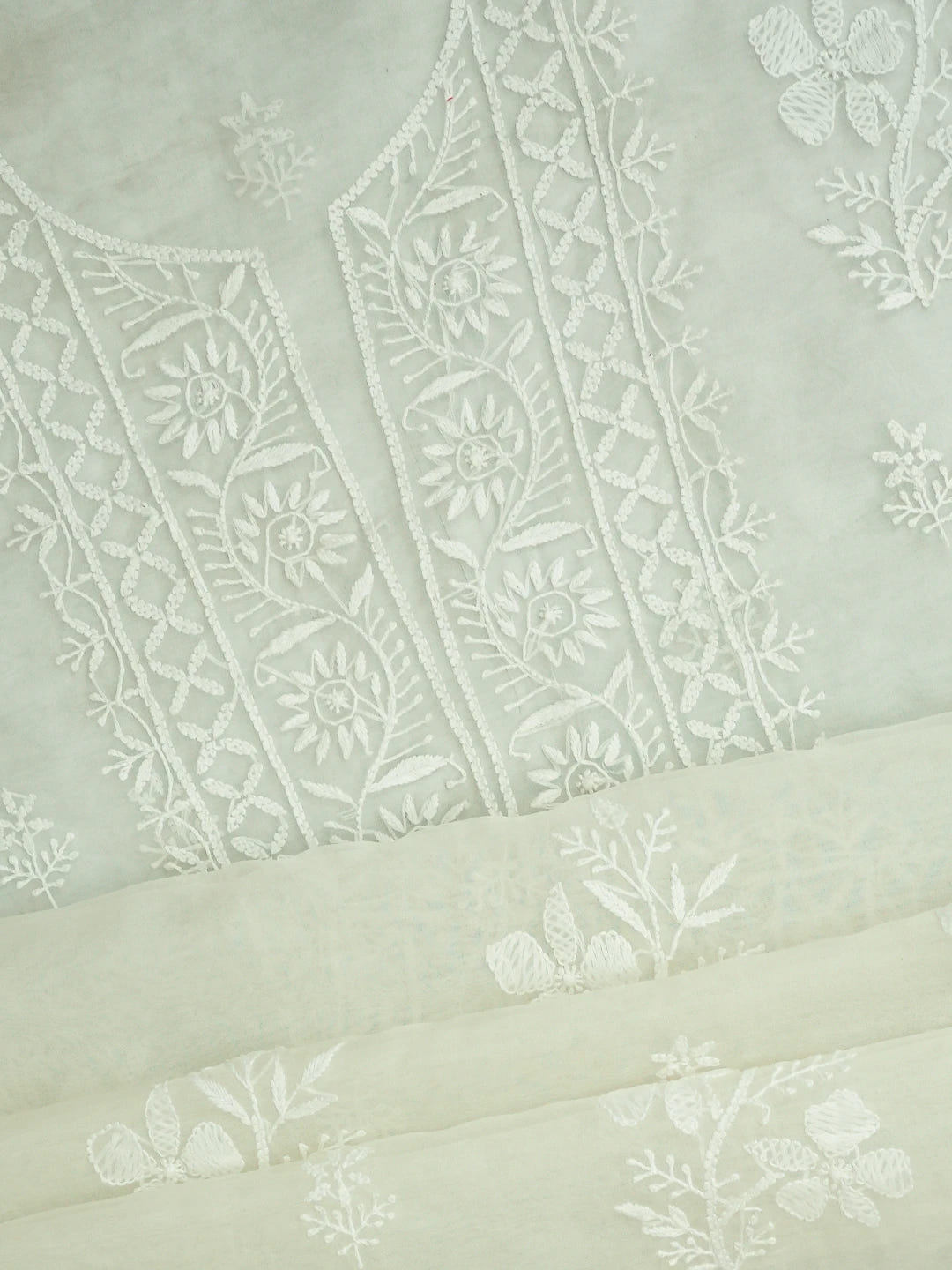 Ada Hand Embroidered White Organza Lucknowi Chikankari Unstitched Kurta Dupatta Set 01A720480