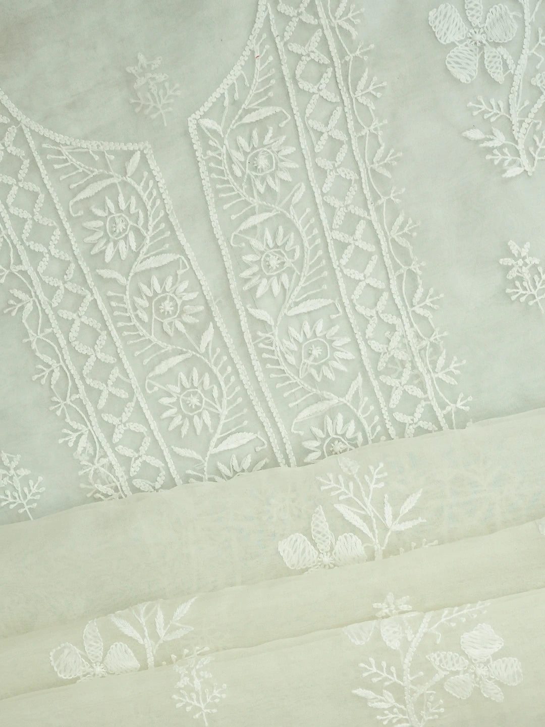Ada Hand Embroidered White Organza Lucknowi Chikankari Unstitched Kurta Dupatta Set 01A720480