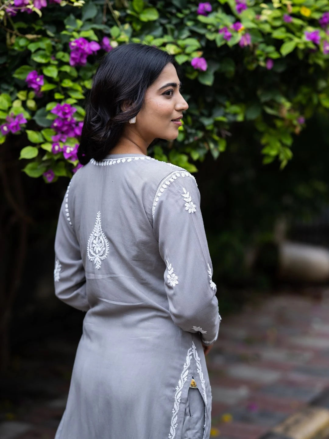 Ada Hand Embroidered Grey Rayon Lucknowi Chikankari Co-Ord Set A811238