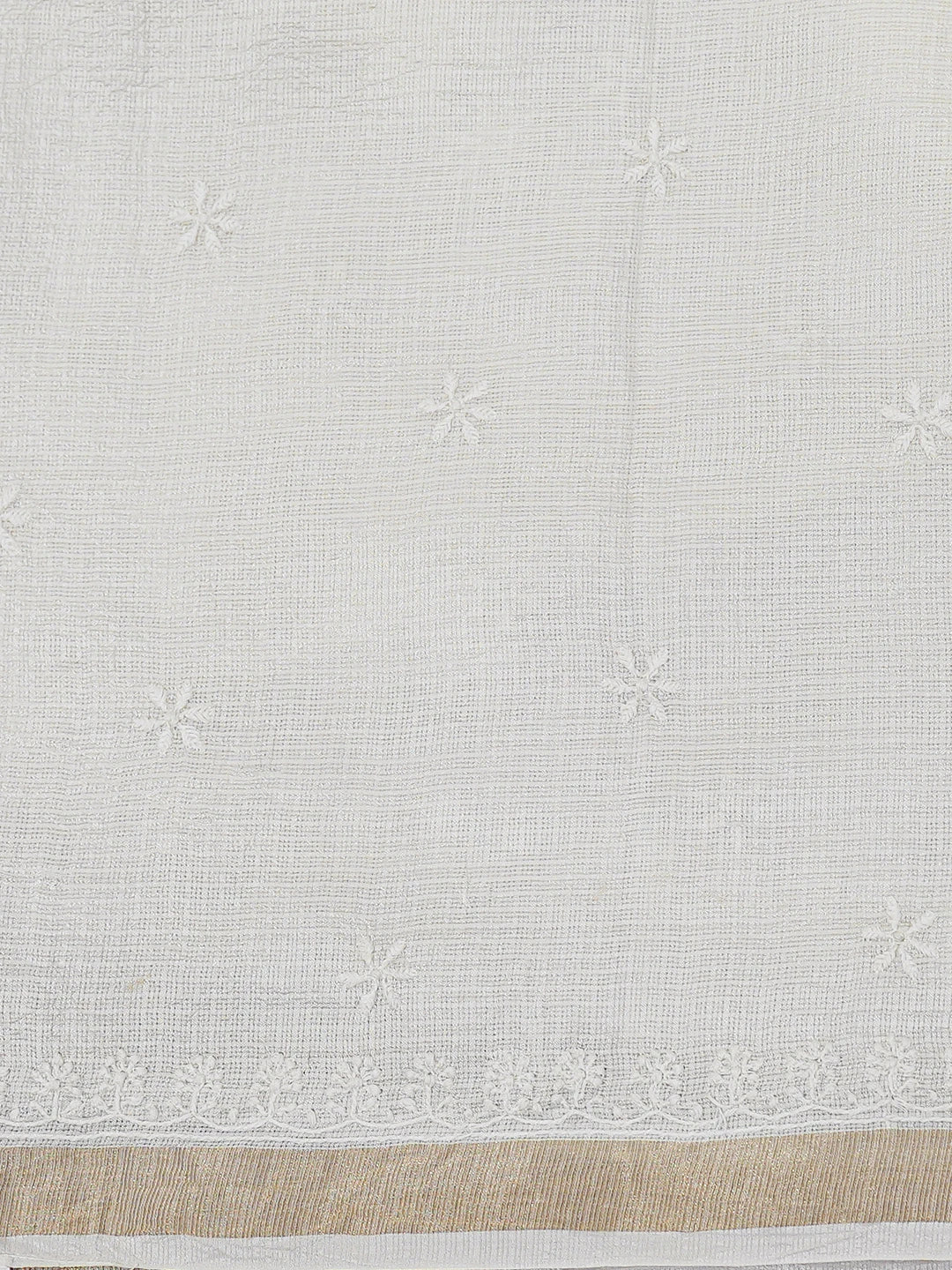 Ada Hand Embroidered White Kota Silk Lucknowi Chikankari Saree and Blouse 01A664546