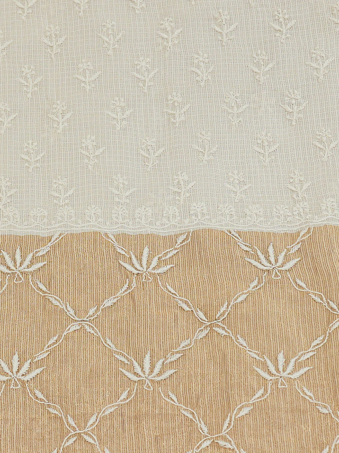 Ada Hand Embroidered White Kota Silk Lucknowi Chikankari Saree and Blouse 01A664546