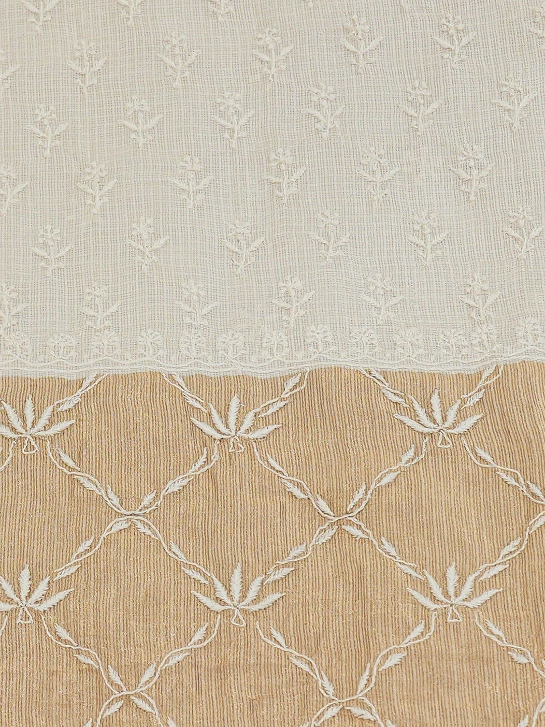 Ada Hand Embroidered White Kota Silk Lucknowi Chikankari Saree and Blouse 01A664546