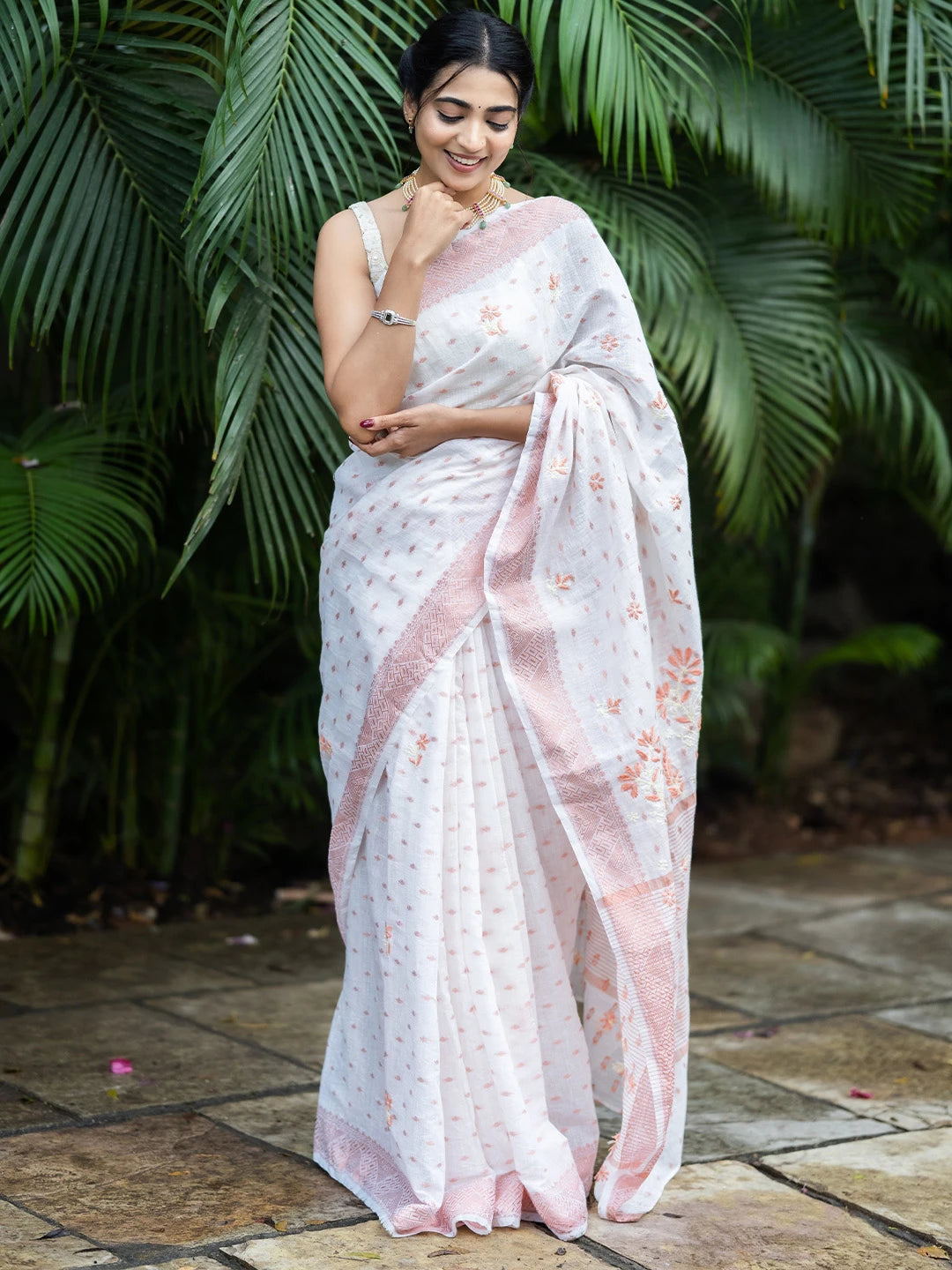 Ada Hand Embroidered Off White Chanderi Lucknowi Chikankari Saree With Blouse A311374