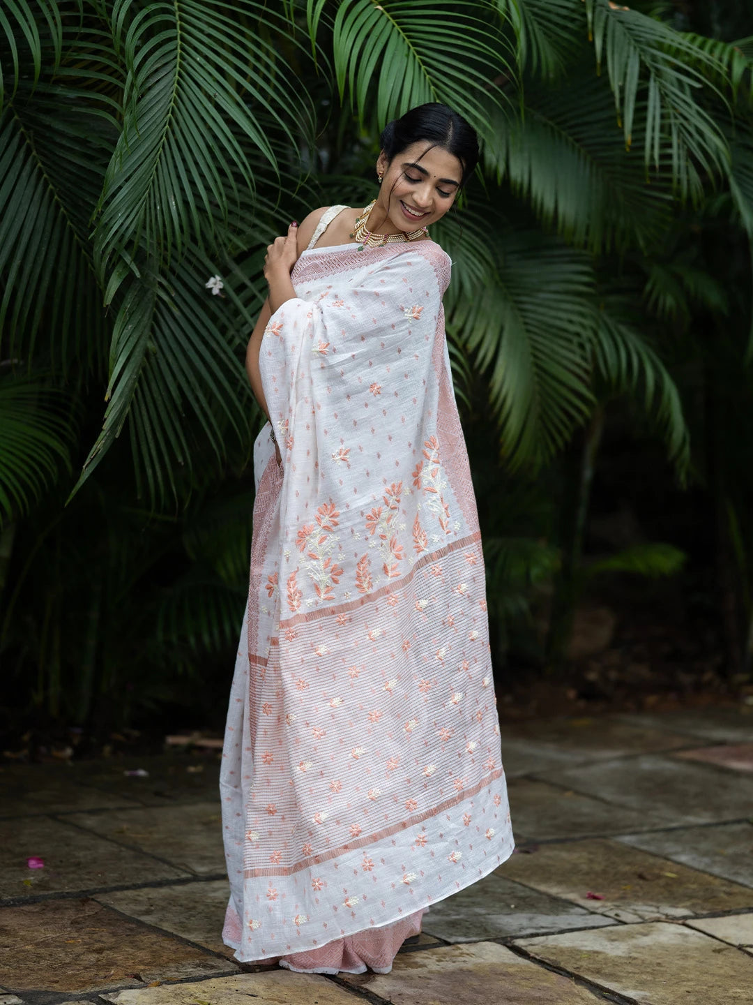 Ada Hand Embroidered Off White Chanderi Lucknowi Chikankari Saree With Blouse A311374