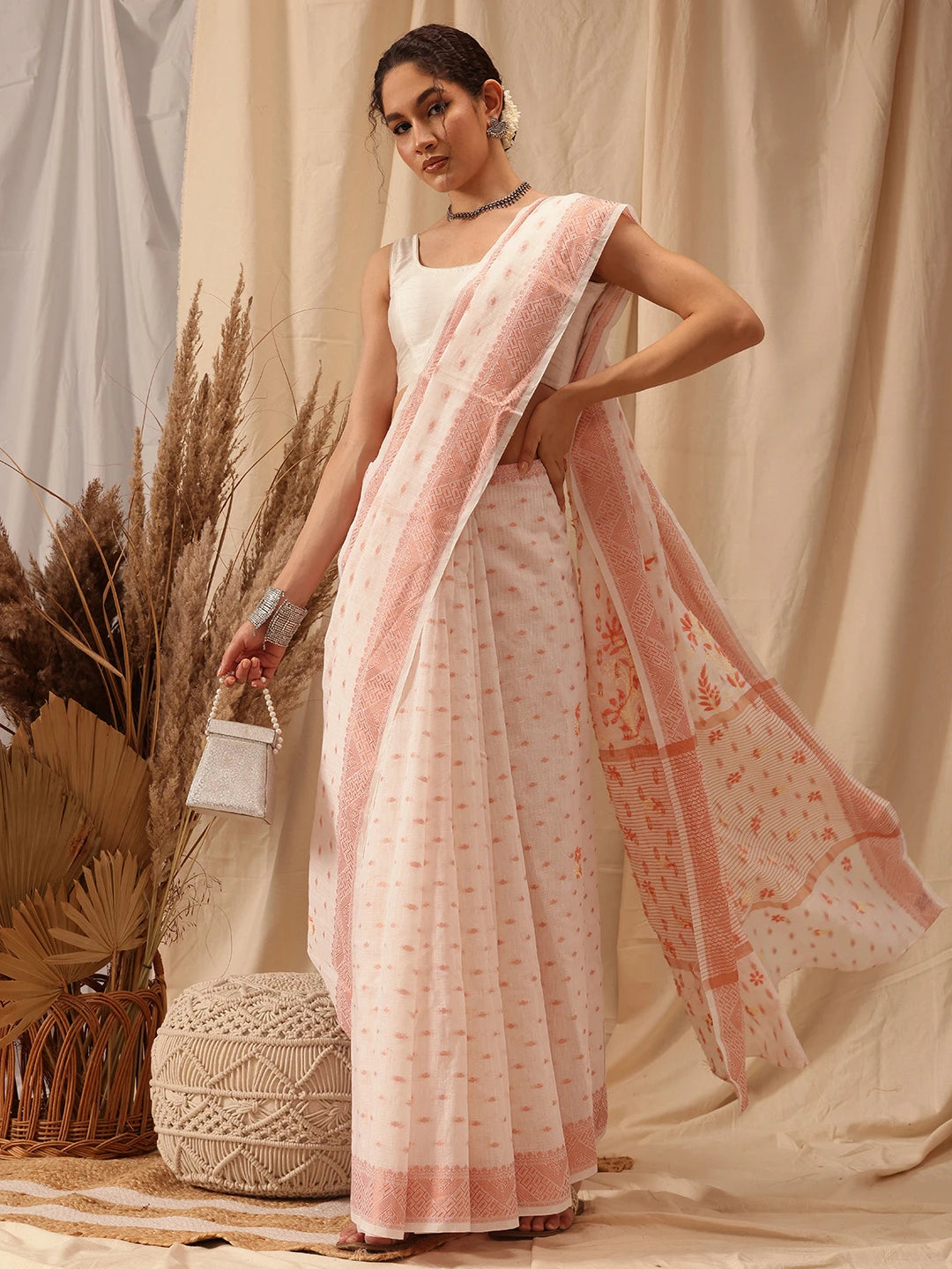 Ada Hand Embroidered Off White Chanderi Lucknowi Chikankari Saree With Blouse A311374