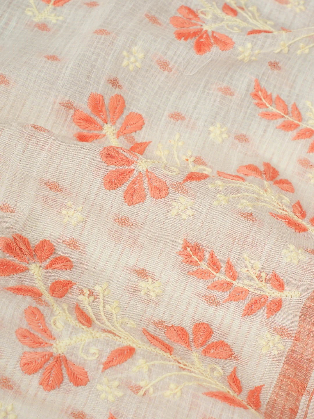 Ada Hand Embroidered Off White Chanderi Lucknowi Chikankari Saree With Blouse A311374