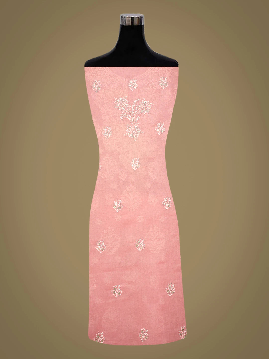 Ada Hand Embroidered Peach Cotton Lucknowi Chikankari Unstitched Suit Piece With Mirror Work 01A657397