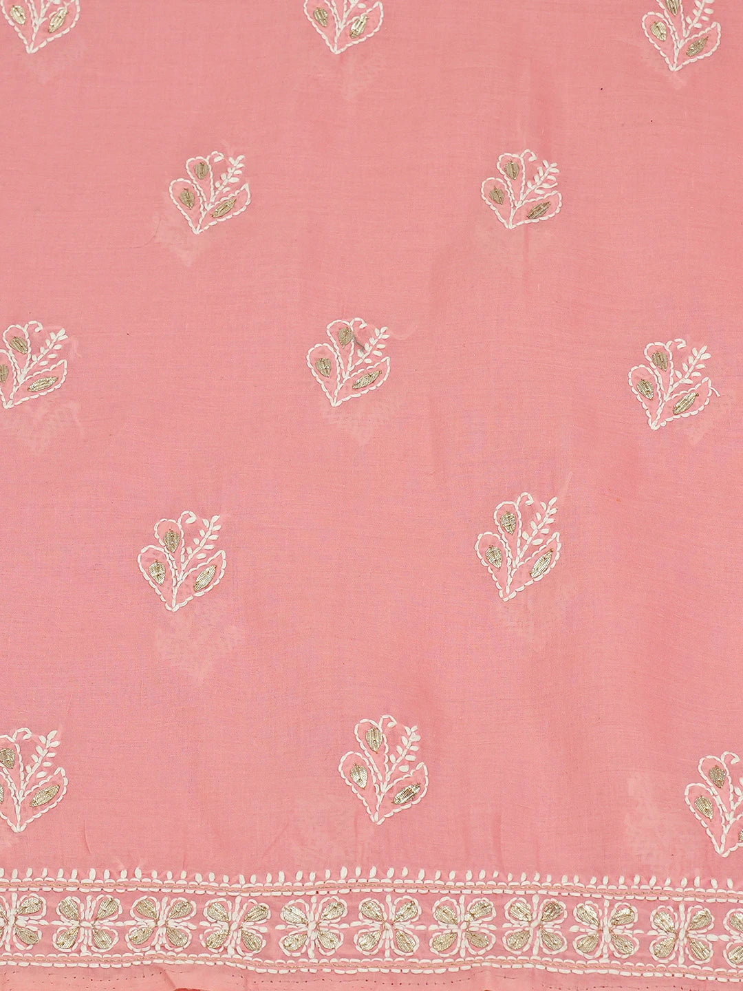 Ada Hand Embroidered Peach Cotton Lucknowi Chikankari Unstitched Suit Piece With Mirror Work 01A657397