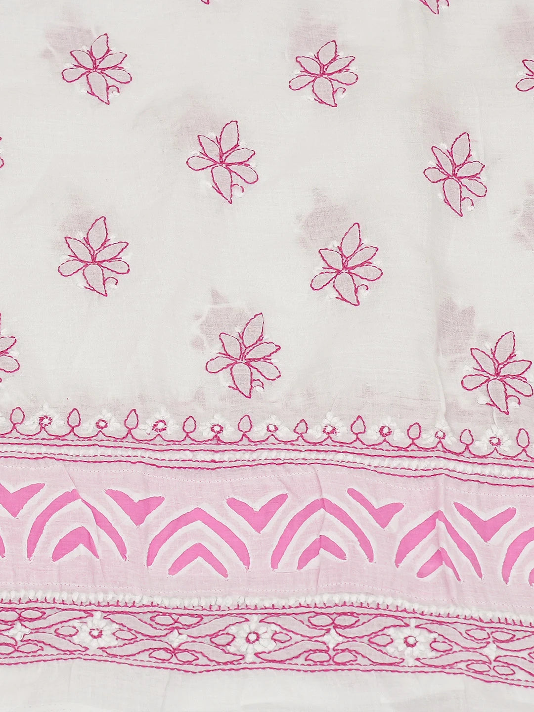 Ada Hand Embroidered White And Pink Cotton Lucknowi Chikankari Unstitched Suit Piece With Mukaish Work 01A679721