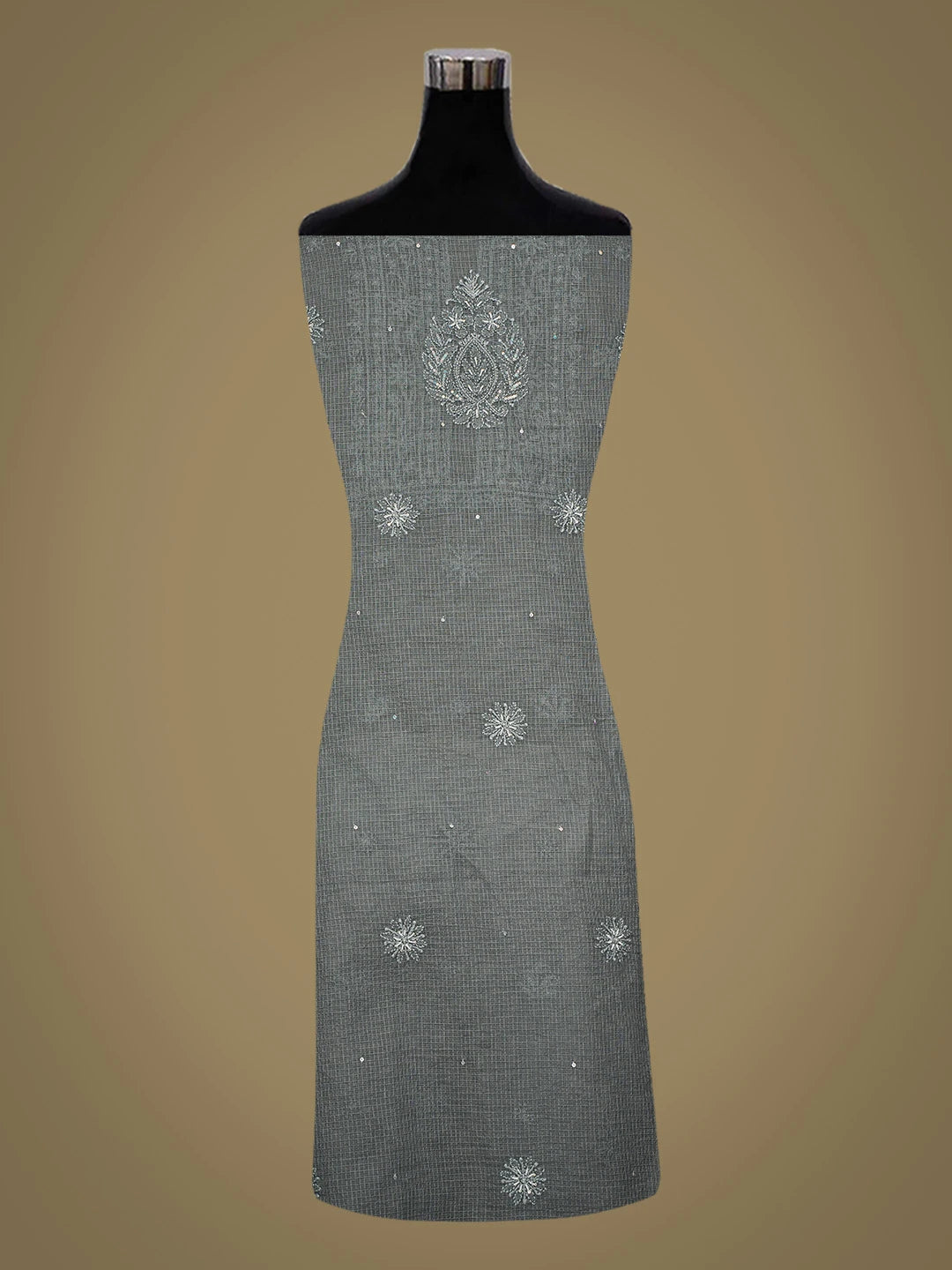 Ada Hand Embroidered Grey Kota Lucknowi Chikankari Kurta Dupatta Set With Pearl Work 01A549040
