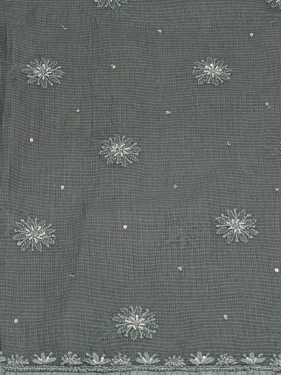 Ada Hand Embroidered Grey Kota Lucknowi Chikankari Kurta Dupatta Set With Pearl Work 01A549040