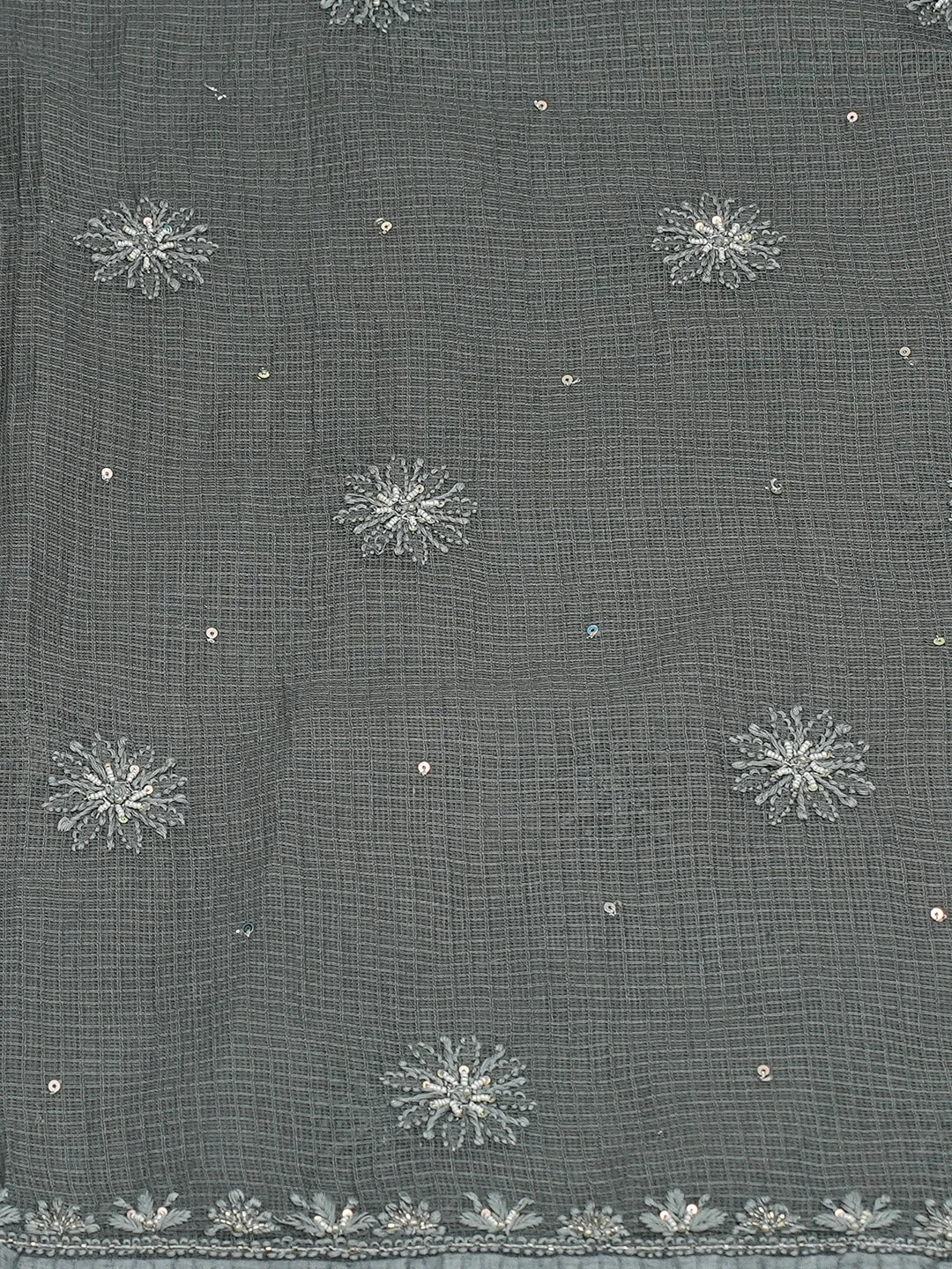 Ada Hand Embroidered Grey Kota Lucknowi Chikankari Kurta Dupatta Set With Pearl Work 01A549040