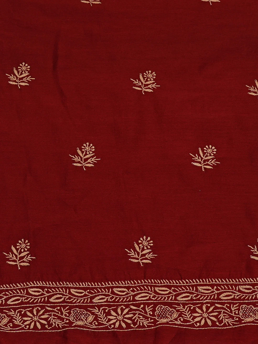 Ada Hand Embroidered Maroon Chanderi Lucknowi Chikankari Kurta Dupatta Set 01A662009