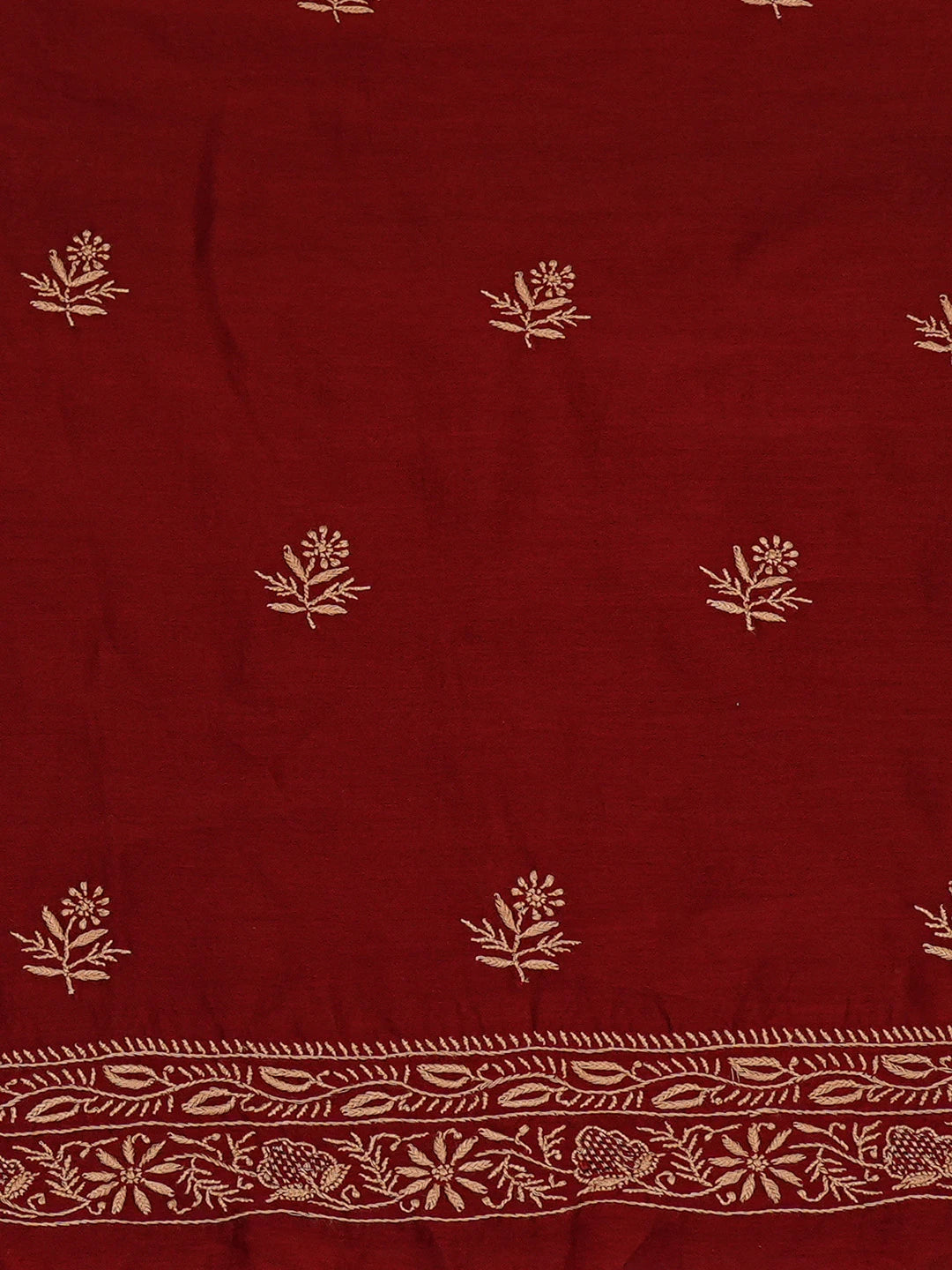Ada Hand Embroidered Maroon Chanderi Lucknowi Chikankari Kurta Dupatta Set 01A662009