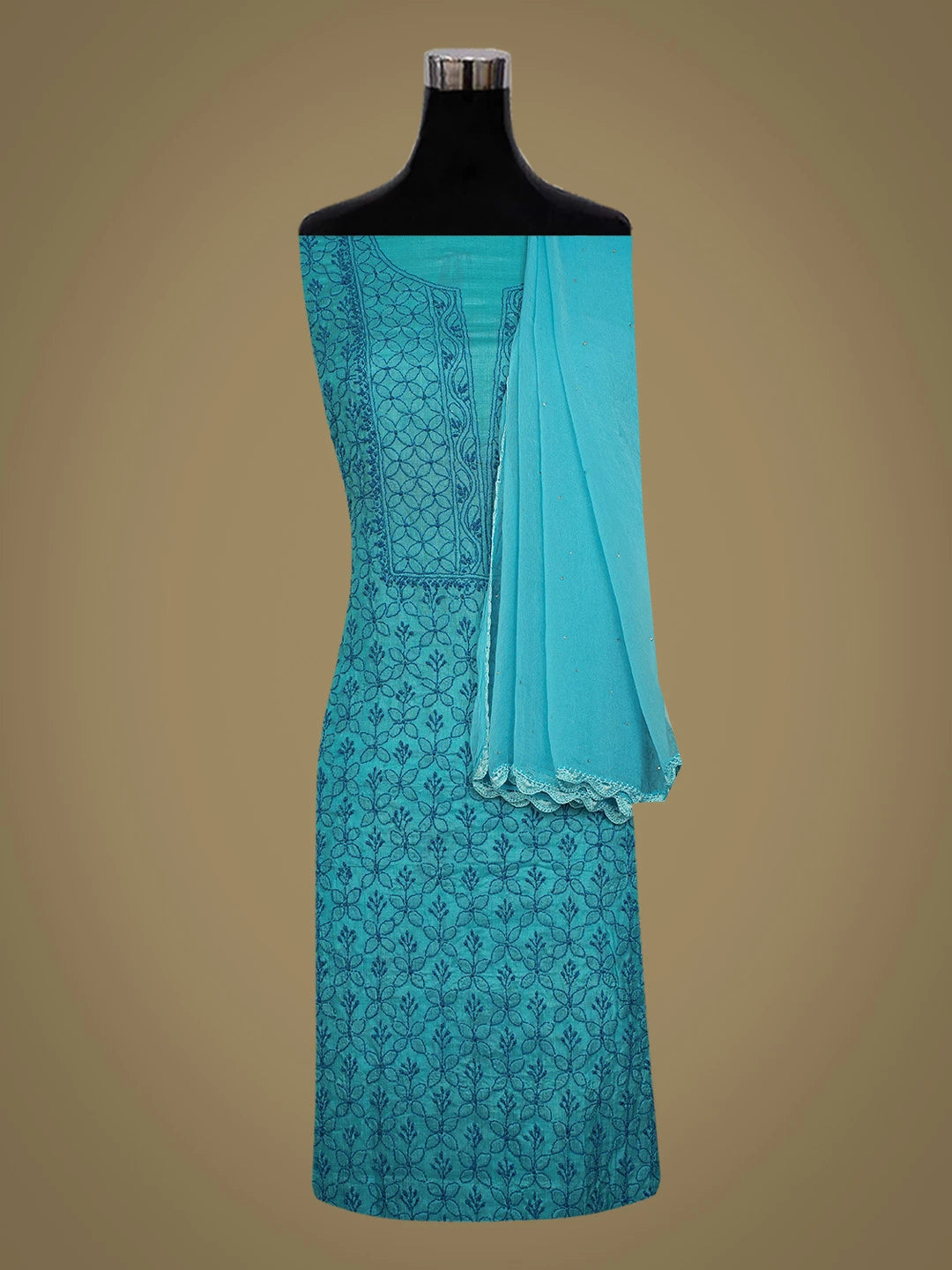 Ada Hand Embroidered Blue Tussar Silk Lucknowi Chikankari Unstitched Suit Piece 01A548479